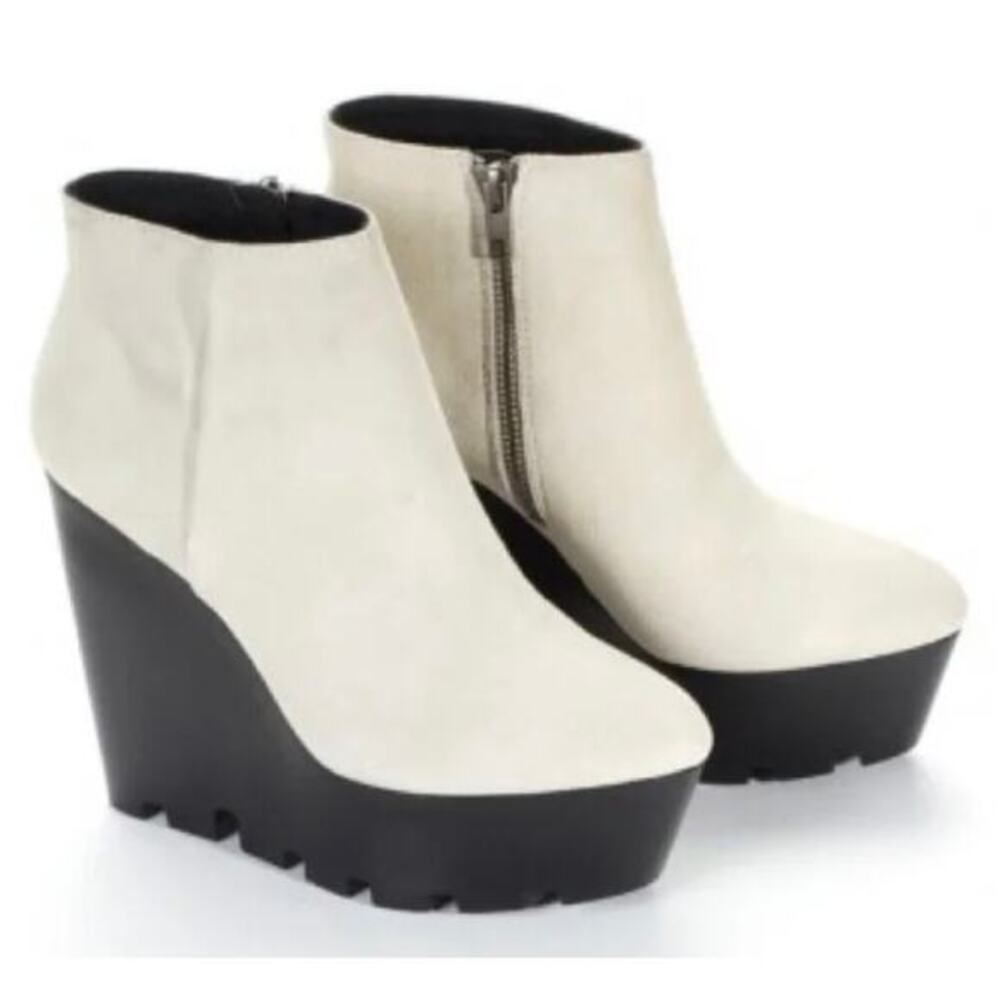 Cheap Monday‎ Monolit Suede Cream Rubber Platform Wedge Size 7 Y2K 2000s EMO